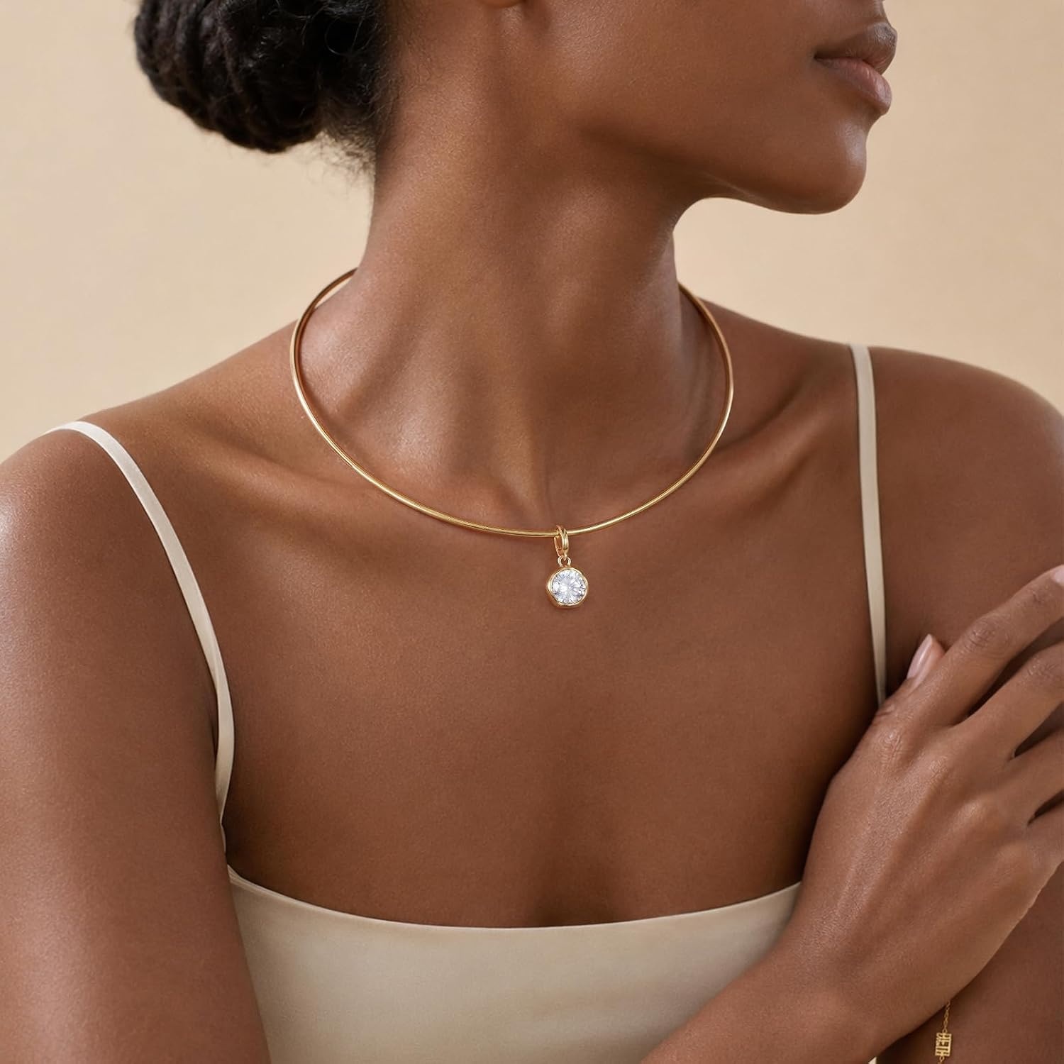 image:imageKissYan Gold Wire Collar Choker Necklace for Women with CZ PendantRound