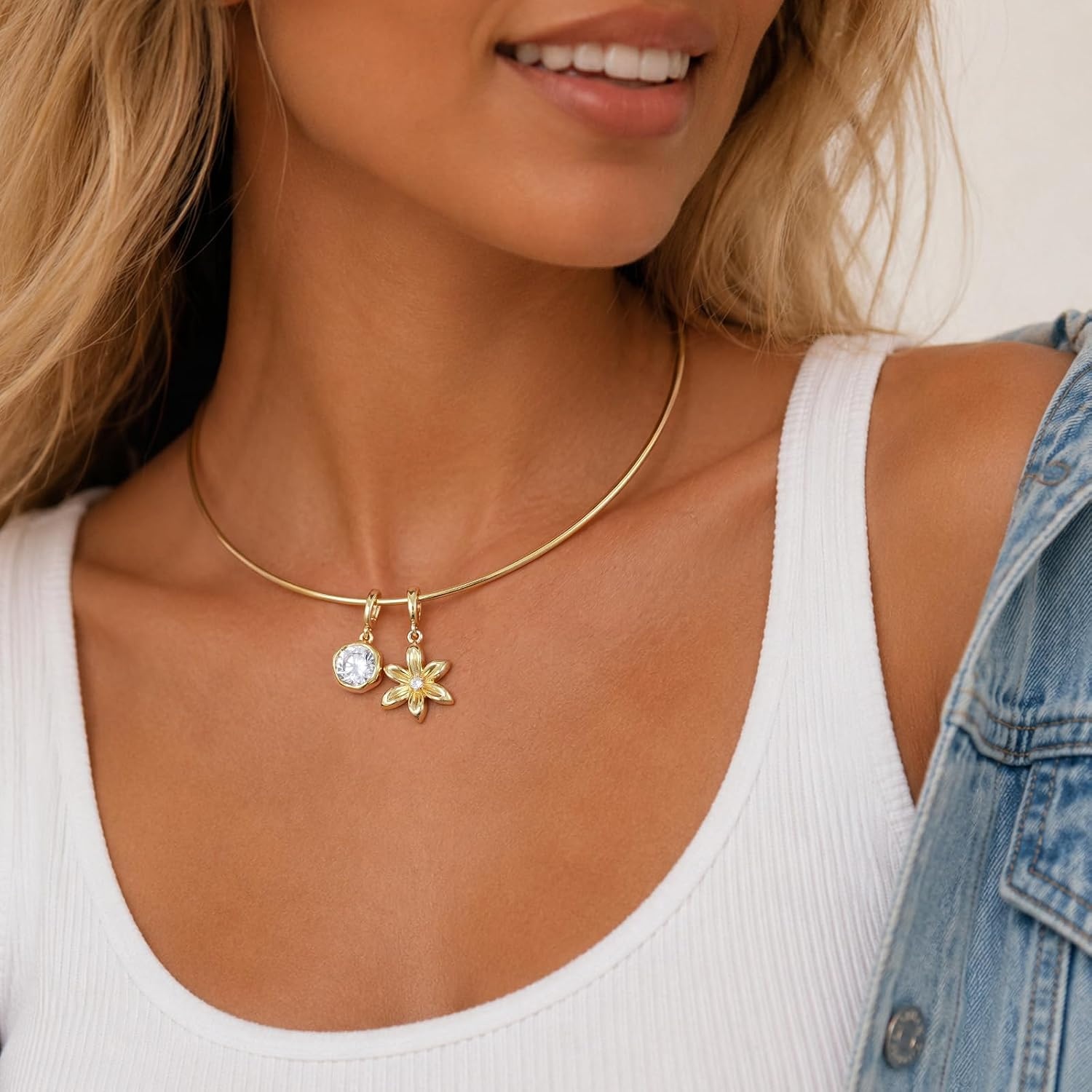 image:imageKissYan Gold Wire Collar Choker Necklace for Women with CZ PendantRound