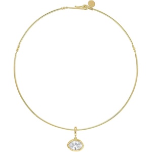 KissYan Gold Wire Collar Choker Necklace for Women with CZ Pendant(Oval)