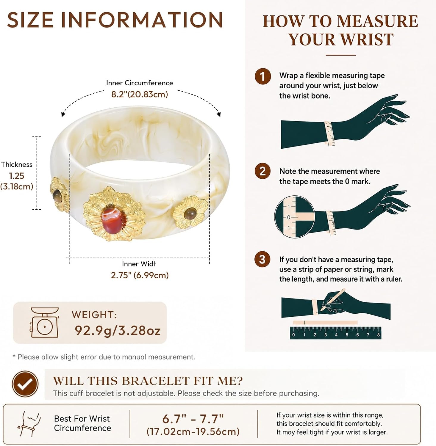 image:imageKissYan Chunky Resin Bangle Bracelet for Women 14K Gold Plated Wide CuffAIvory Closed Bangle