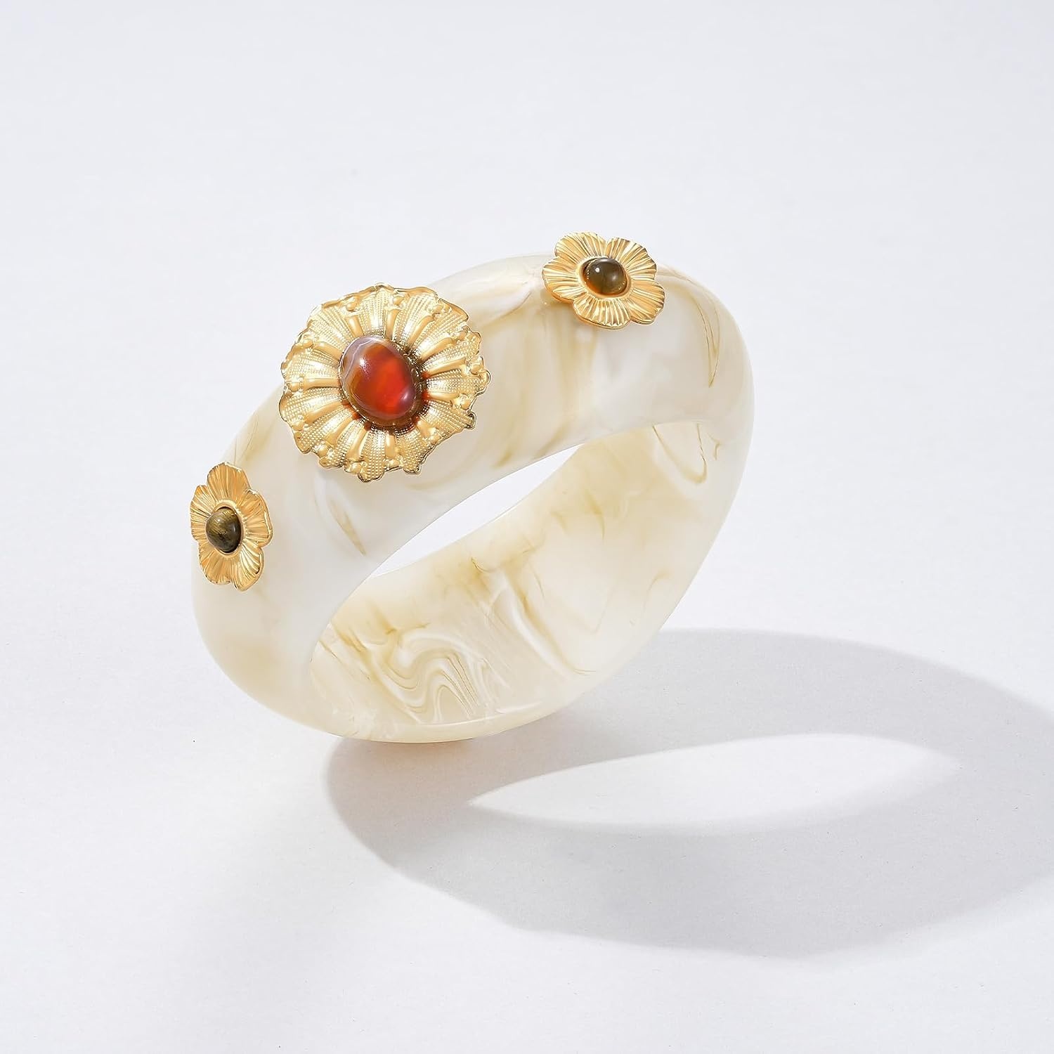 image:imageKissYan Chunky Resin Bangle Bracelet for Women 14K Gold Plated Wide CuffAIvory Closed Bangle