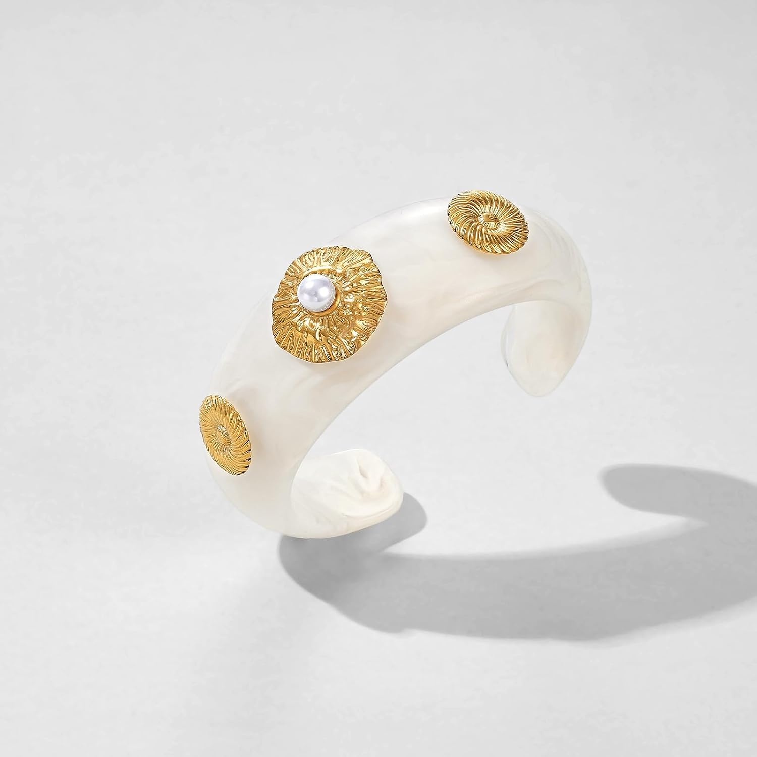 image:imageKissYan Chunky Resin Bangle Bracelet for Women 14K Gold Plated Wide CuffAIvory Open Cuff