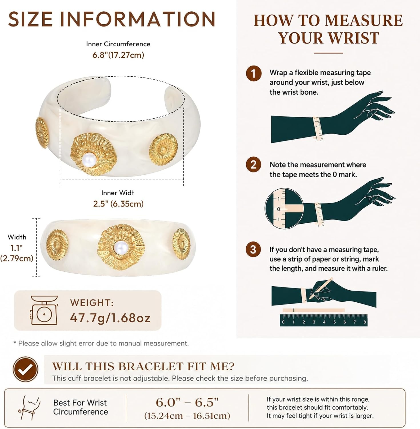 image:imageKissYan Chunky Resin Bangle Bracelet for Women 14K Gold Plated Wide CuffAIvory Open Cuff