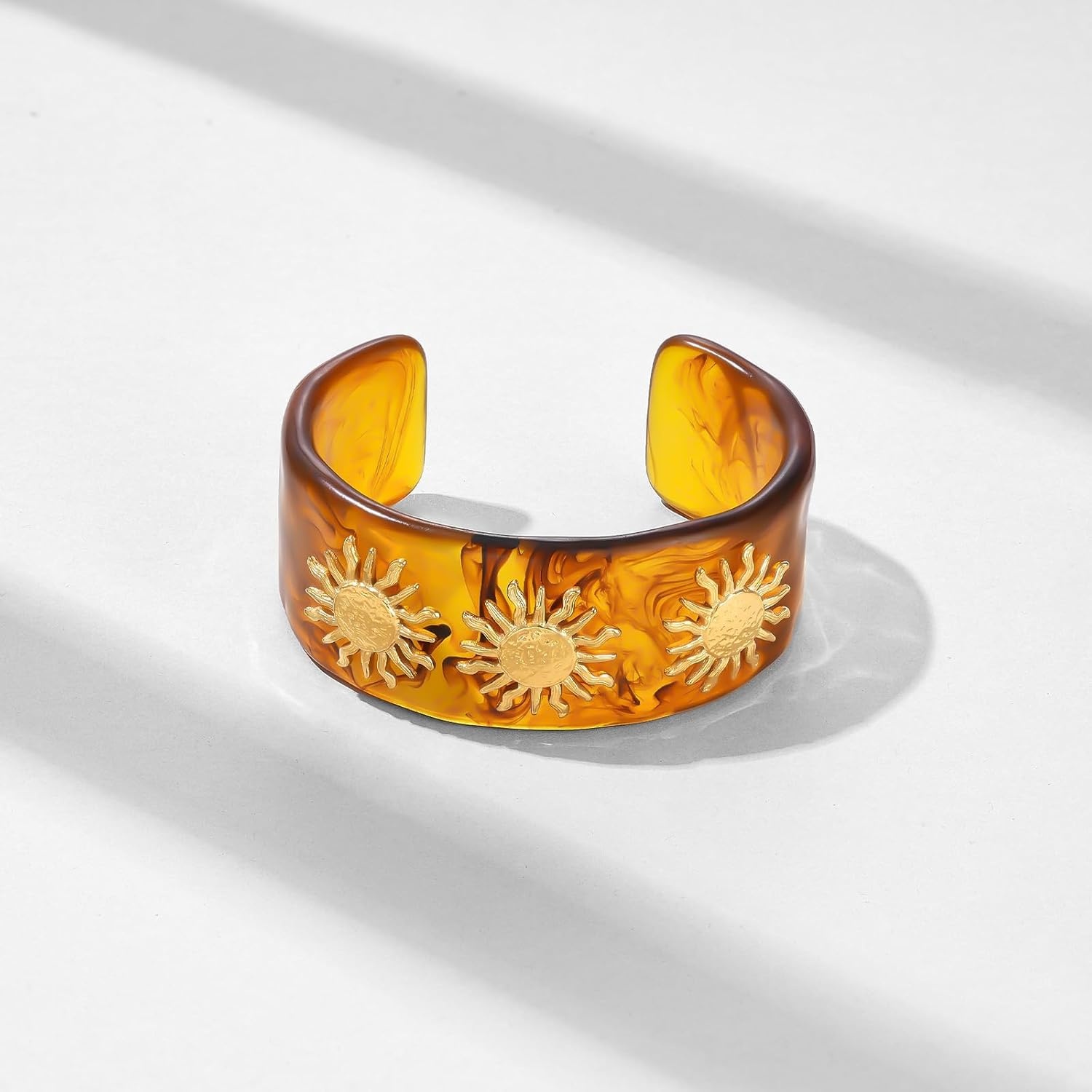 image:imageKissYan Chunky Resin Bangle Bracelet for Women 14K Gold Plated Wide CuffATortoise Open Cuff