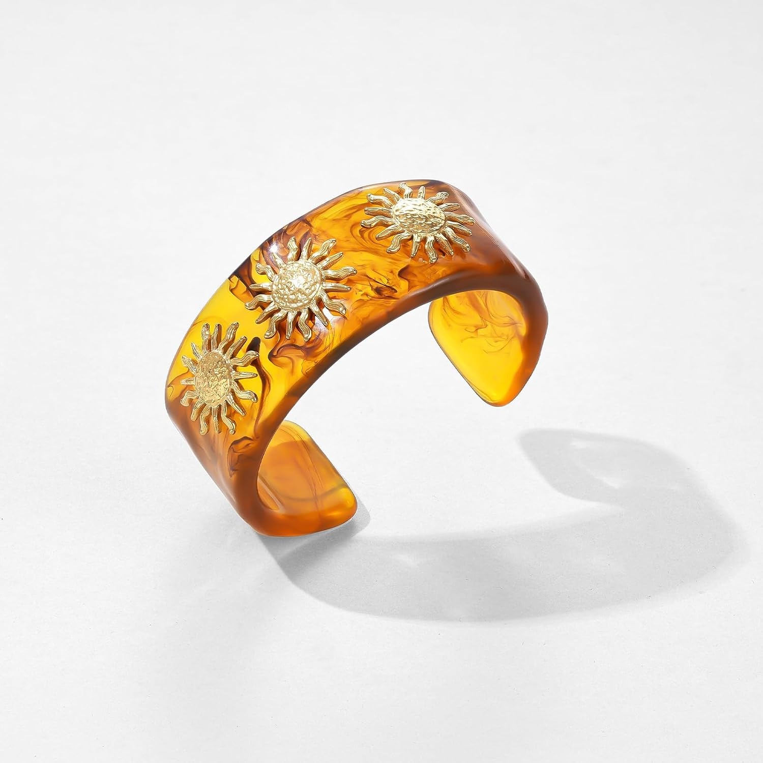 image:imageKissYan Chunky Resin Bangle Bracelet for Women 14K Gold Plated Wide CuffATortoise Open Cuff