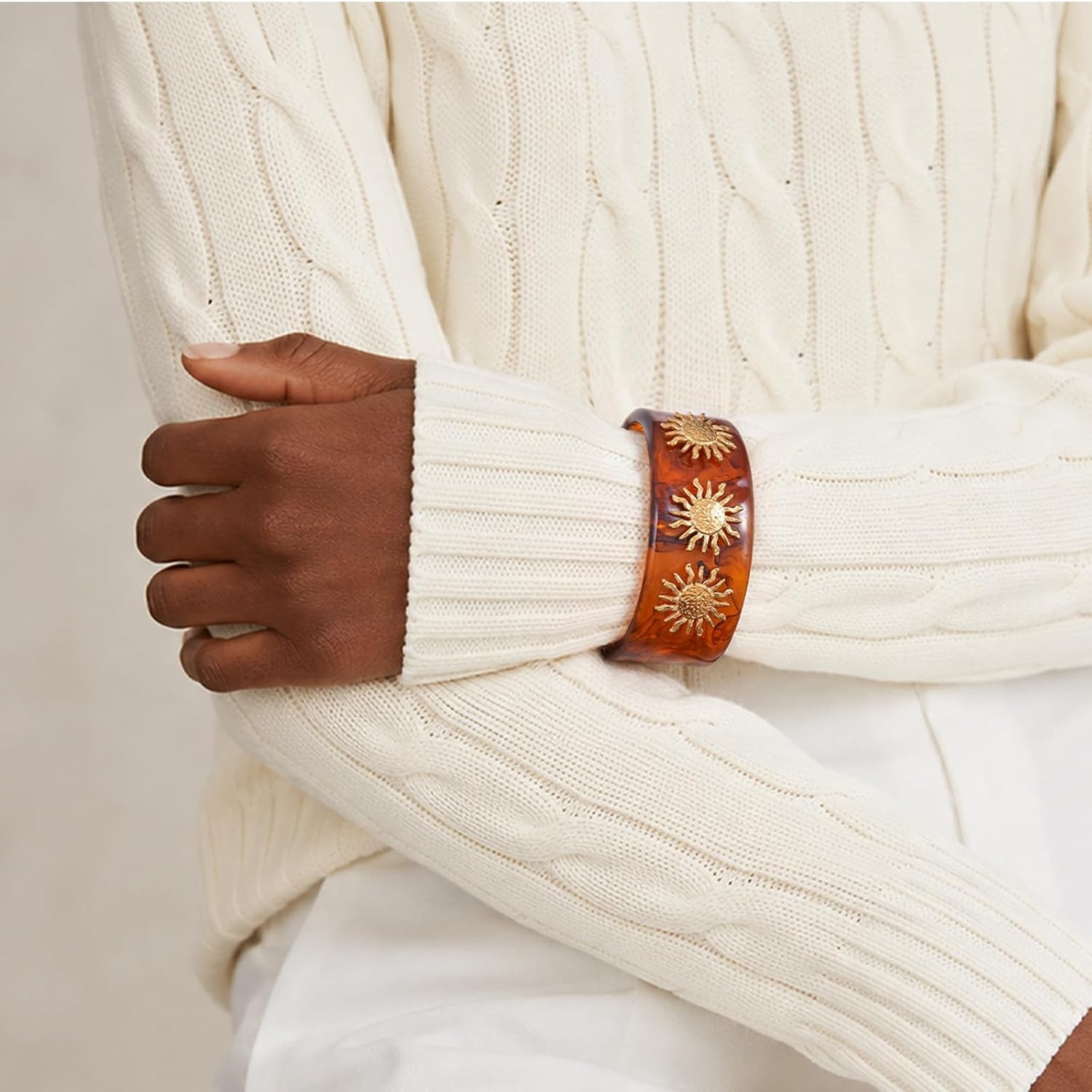 image:imageKissYan Chunky Resin Bangle Bracelet for Women 14K Gold Plated Wide CuffATortoise Open Cuff