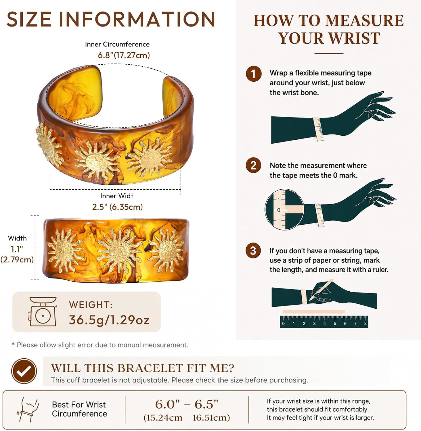 image:imageKissYan Chunky Resin Bangle Bracelet for Women 14K Gold Plated Wide CuffATortoise Open Cuff