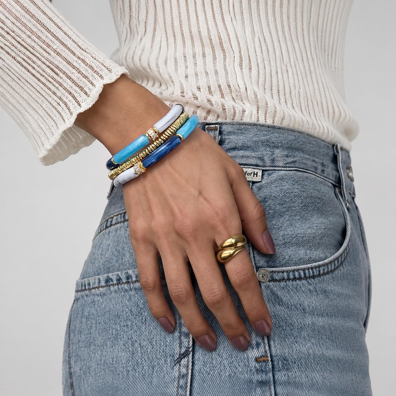 image:imageKissYan Chunky Resin Bangle Bracelet for Women Stackable Beaded BraceletsBlue