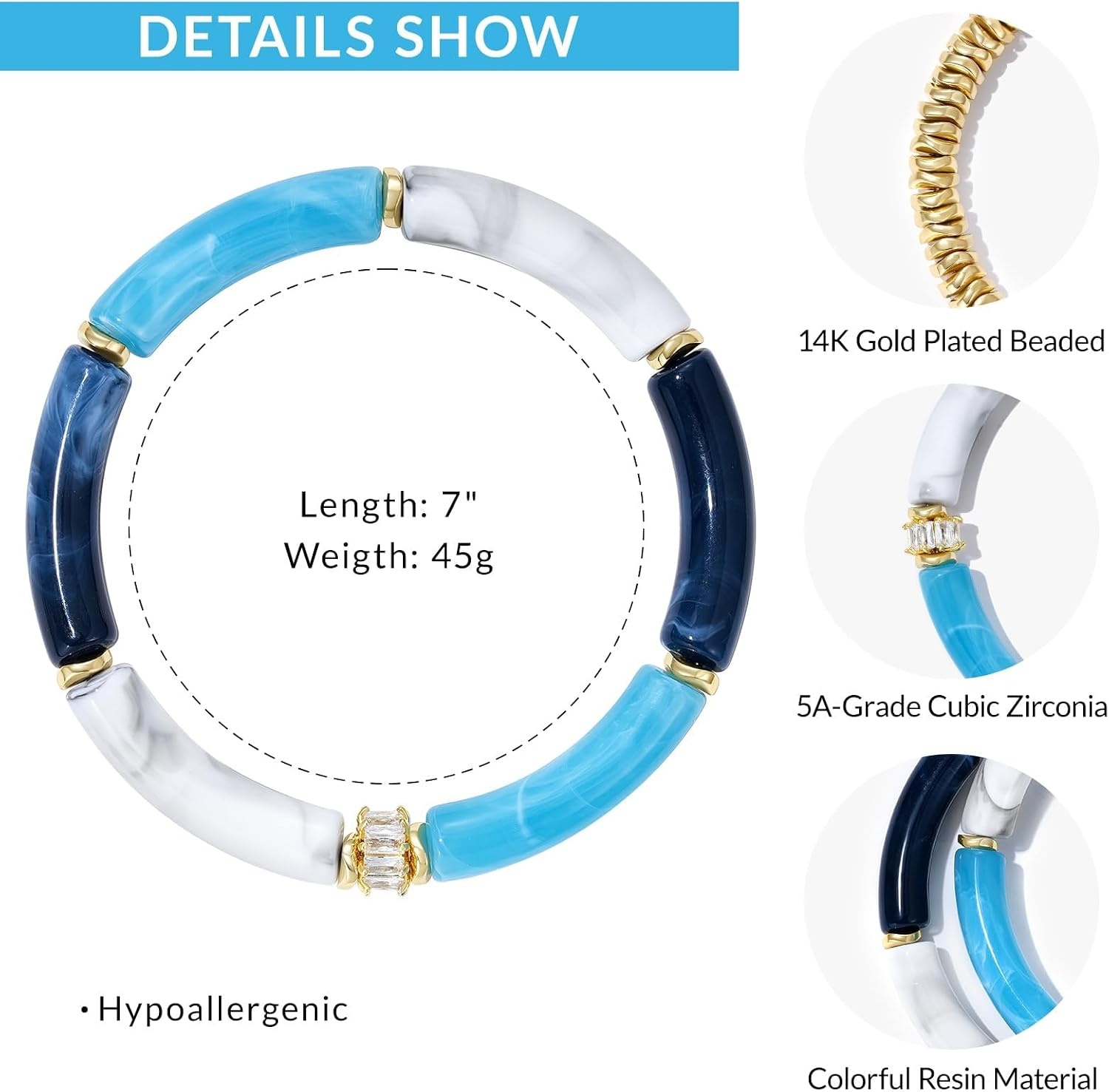 image:imageKissYan Chunky Resin Bangle Bracelet for Women Stackable Beaded BraceletsBlue
