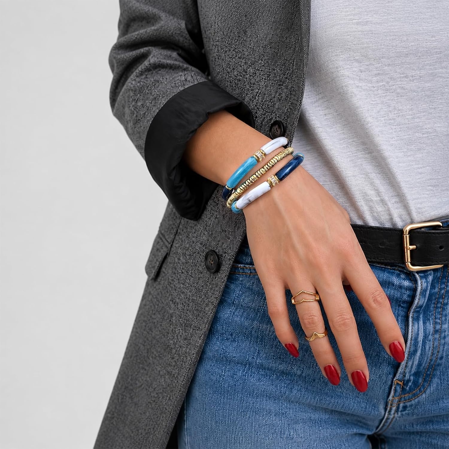 image:imageKissYan Chunky Resin Bangle Bracelet for Women Stackable Beaded BraceletsBlue
