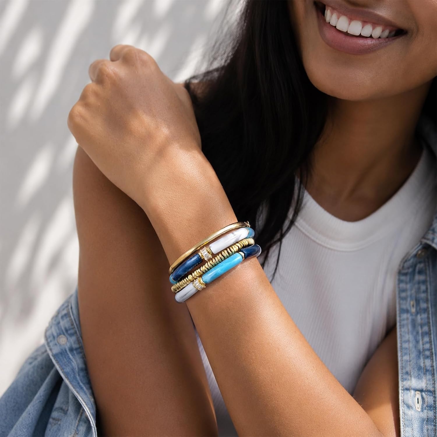 image:imageKissYan Chunky Resin Bangle Bracelet for Women Stackable Beaded BraceletsBlue