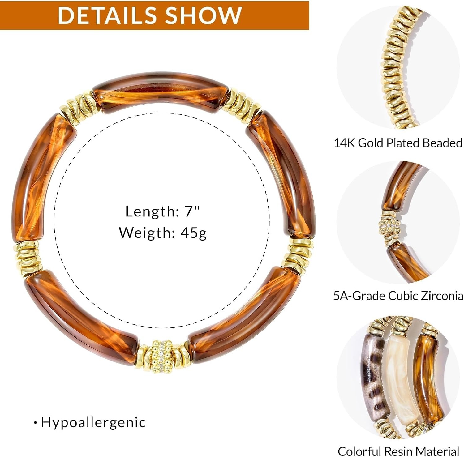image:imageKissYan Chunky Resin Bangle Bracelet for Women Stackable Beaded BraceletsBrown