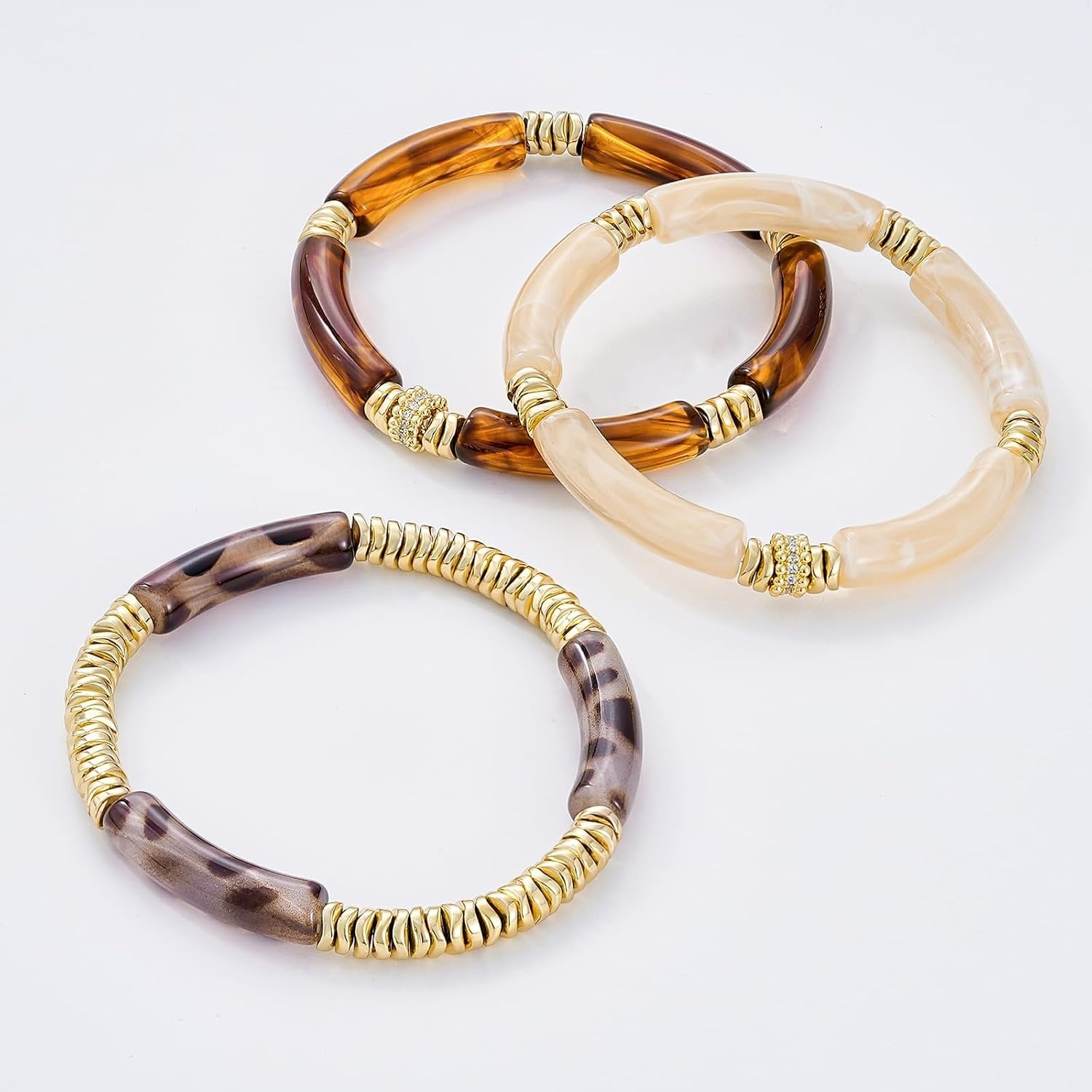 image:imageKissYan Chunky Resin Bangle Bracelet for Women Stackable Beaded BraceletsBrown
