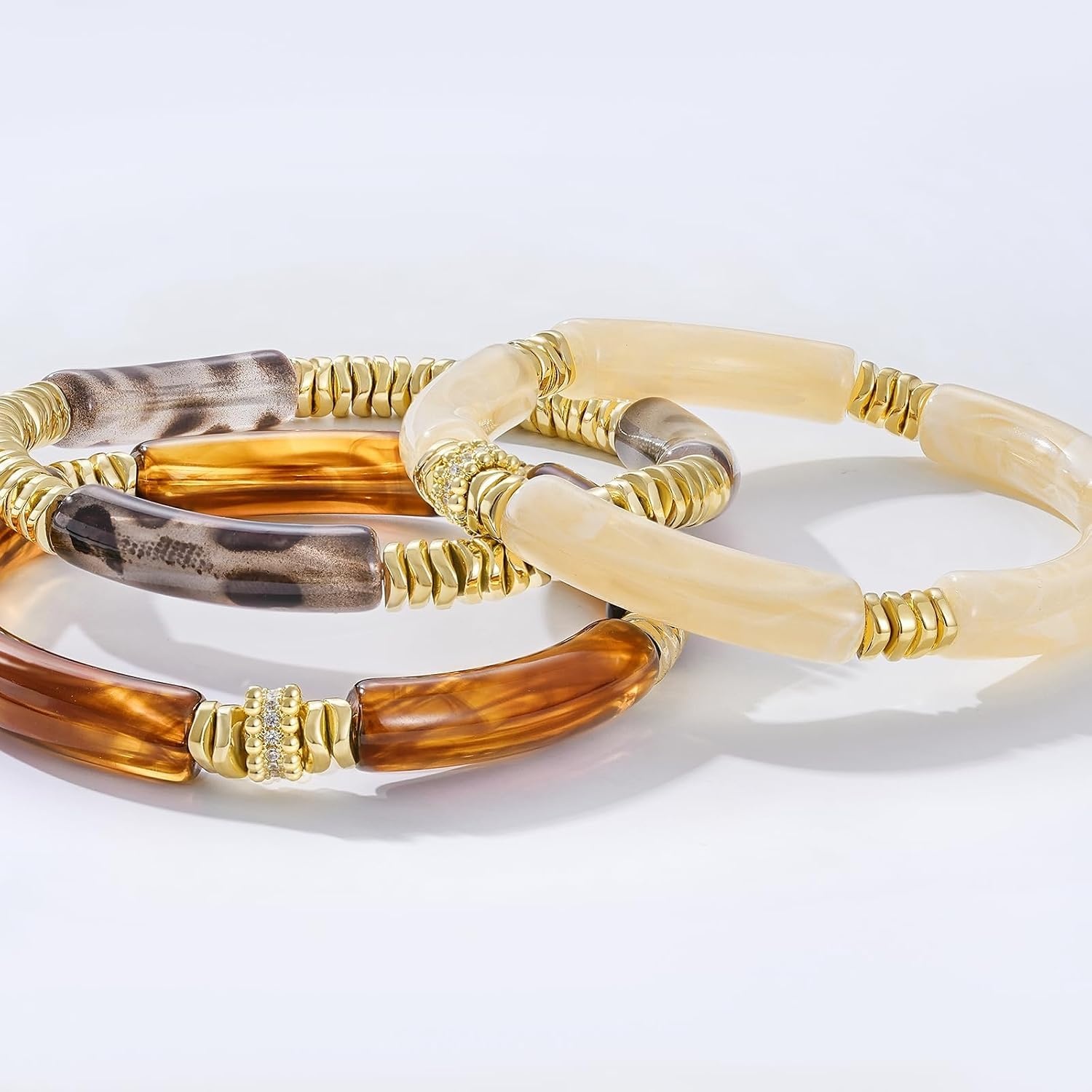 image:imageKissYan Chunky Resin Bangle Bracelet for Women Stackable Beaded BraceletsBrown