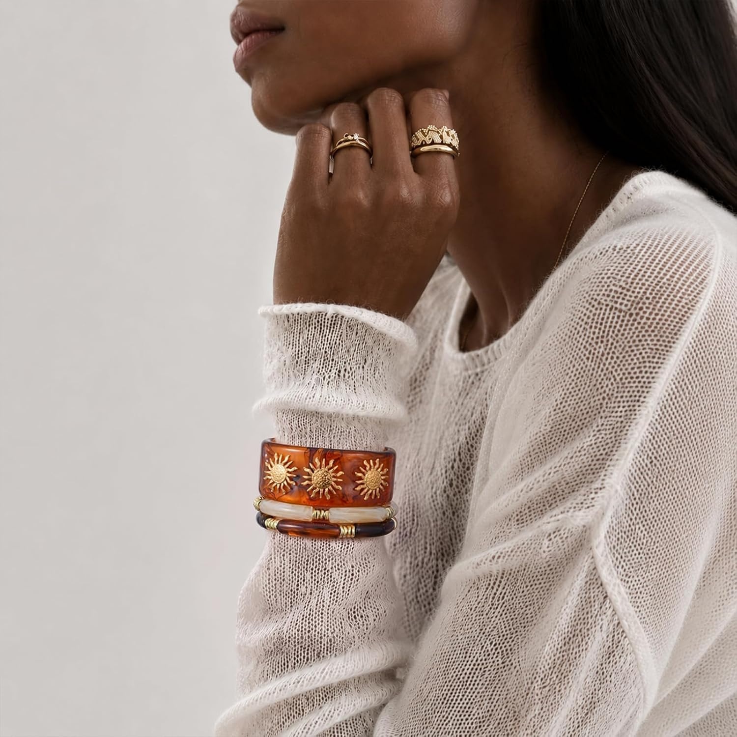 image:imageKissYan Chunky Resin Bangle Bracelet for Women Stackable Beaded BraceletsBrown