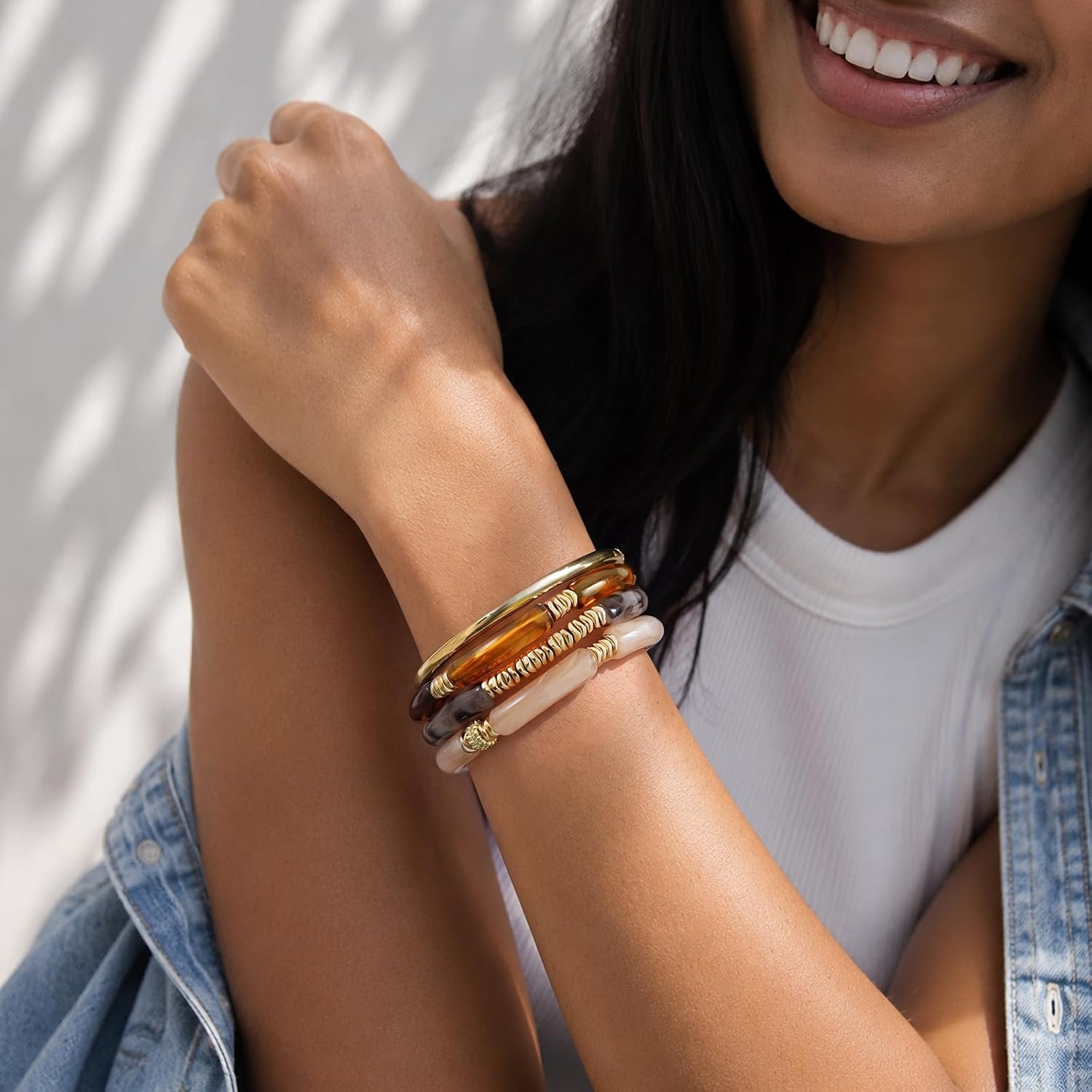 image:imageKissYan Chunky Resin Bangle Bracelet for Women Stackable Beaded BraceletsBrown