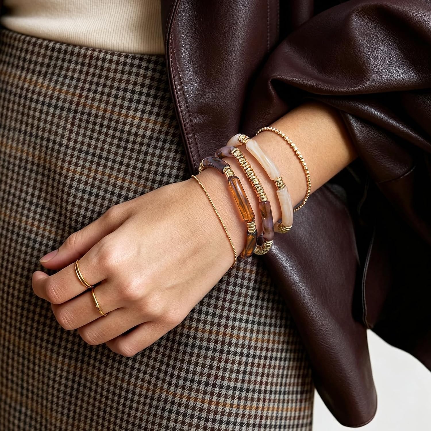 image:imageKissYan Chunky Resin Bangle Bracelet for Women Stackable Beaded BraceletsBrown