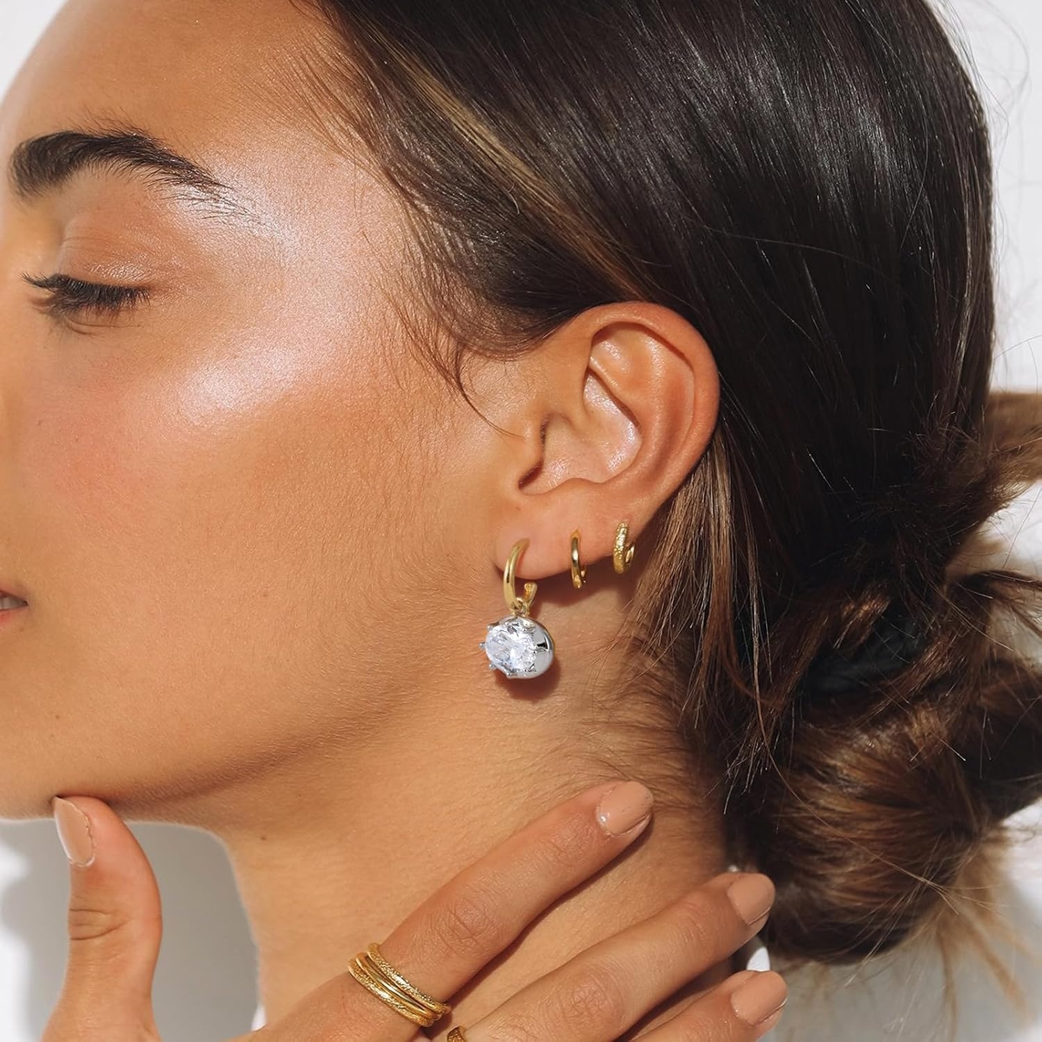 image:imageKissYan OvalCut EastWest Huggie Drop Earrings for Women with 5A CZLarge
