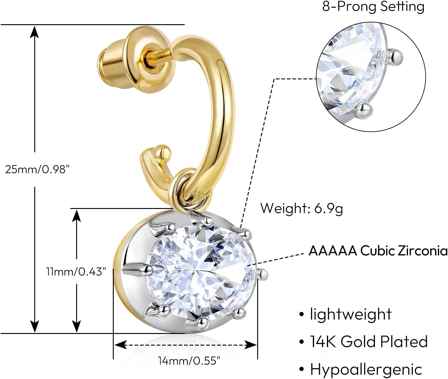image:imageKissYan OvalCut EastWest Huggie Drop Earrings for Women with 5A CZLarge