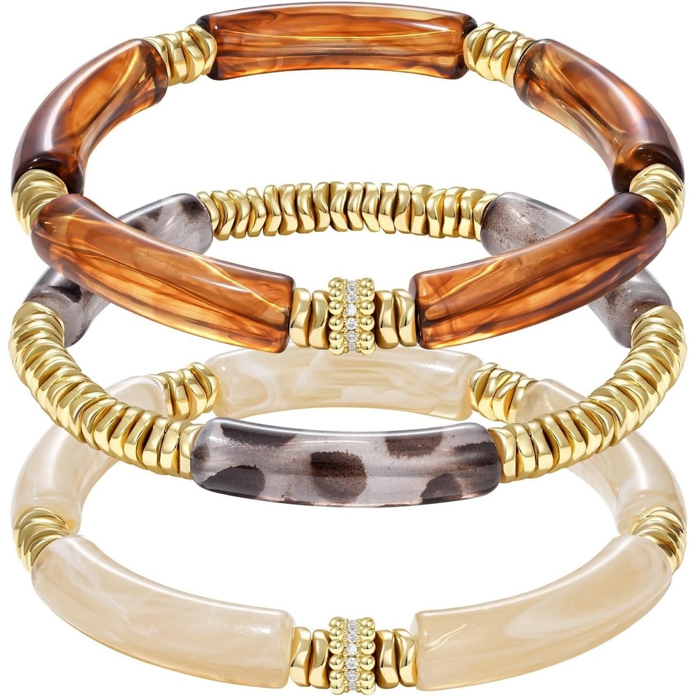 image:imageKissYan Chunky Resin Bangle Bracelet for Women Stackable Beaded BraceletsBrown