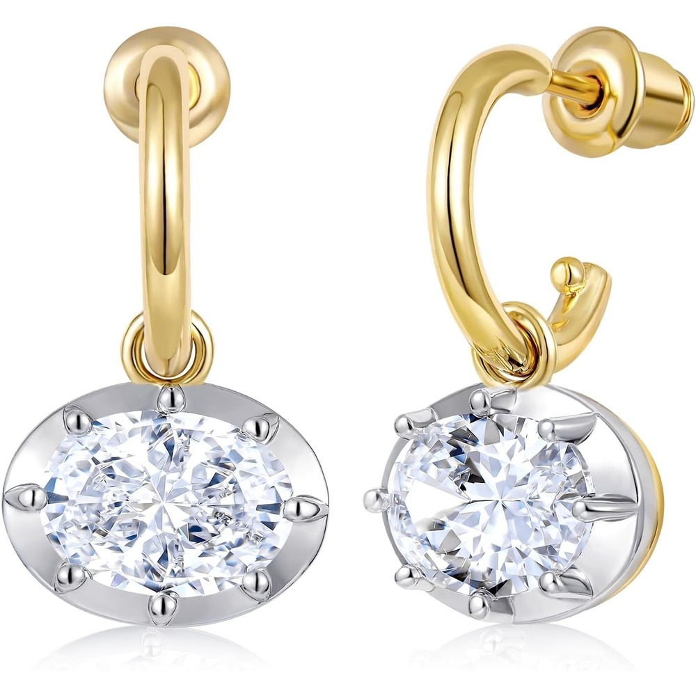image:imageKissYan OvalCut EastWest Huggie Drop Earrings for Women with 5A CZLarge