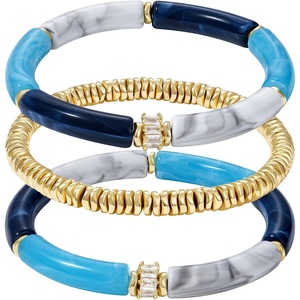 KissYan Chunky Resin Bangle Bracelet for Women, Stackable Beaded Bracelets(Blue)