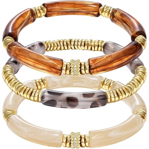 KissYan Chunky Resin Bangle Bracelet for Women, Stackable Beaded Bracelets(Brown)