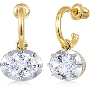 KissYan Oval‑Cut East‑West Huggie Drop Earrings for Women with 5A CZ(Large)